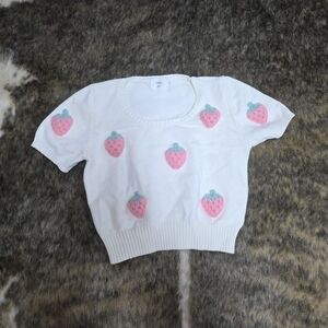 White Crop Top with Pink Strawberry Design